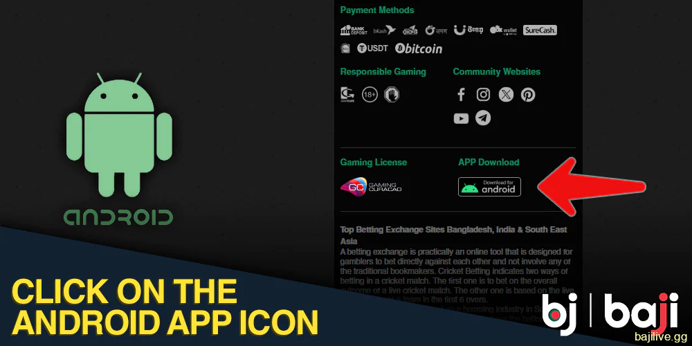 Click on the Android app icon at Baji
